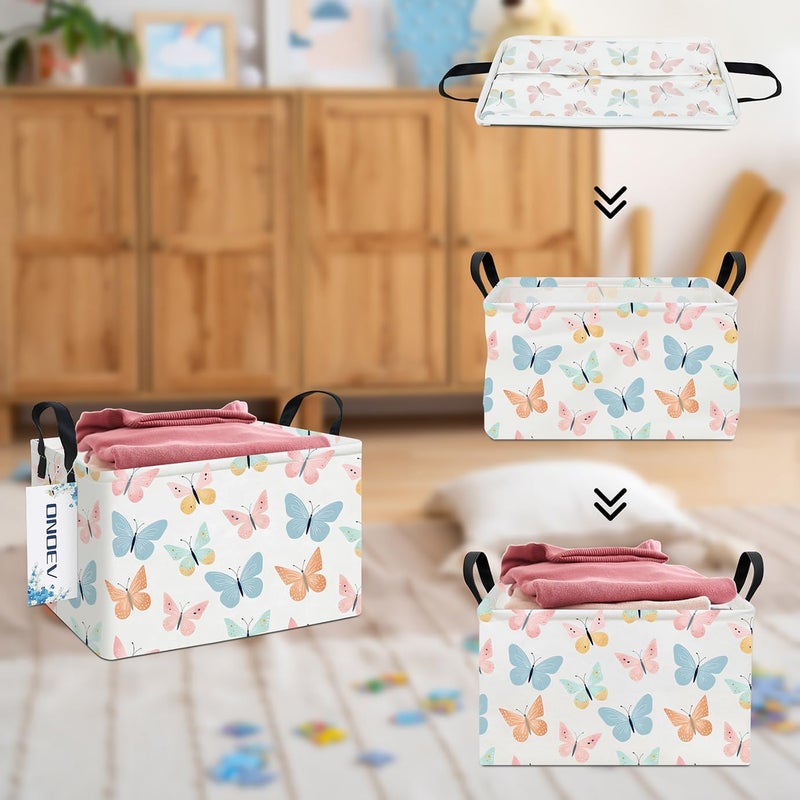 ONOEV Rectangular Folding Laundry Basket,waterproof Canvas Basket,gift basket,Suitable for children's room,Office,Clothes,Toys Storage(Colorful butterfly) - Image 5